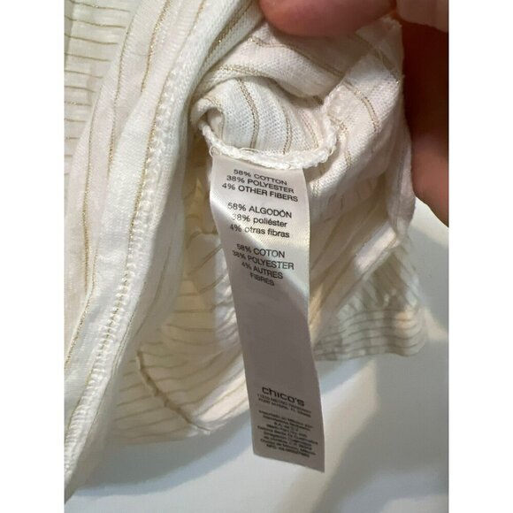 Chico's Sz 3 (US XL 16) White Long Sleeve Tee with Gold Stripes - Picture 4 of 7